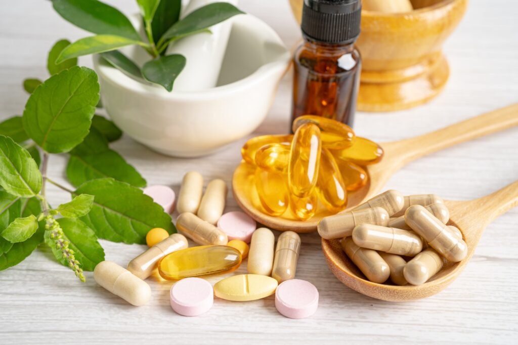 Alternative medicine herbal organic capsule drug with herbs