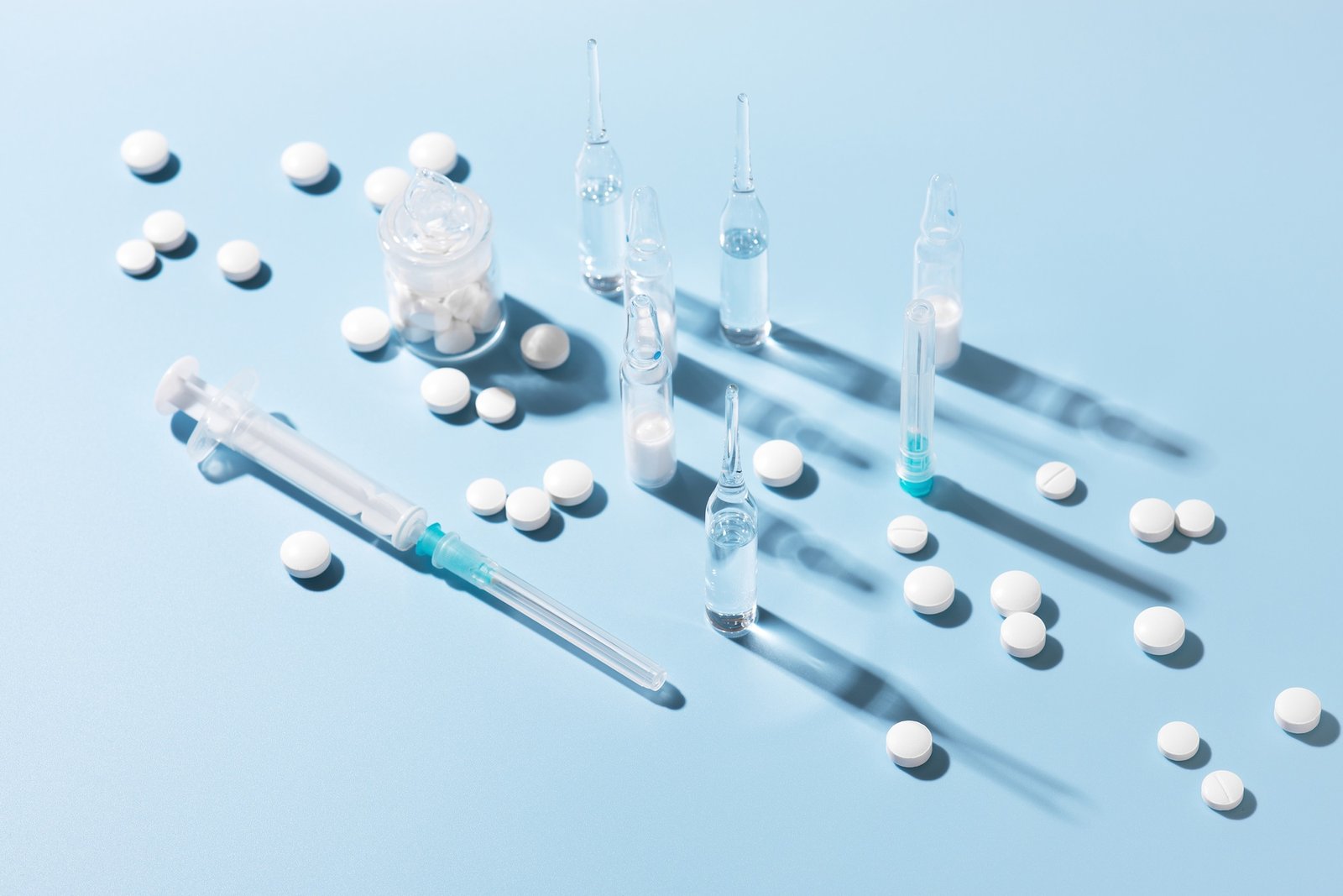 Pharmaceutical Drugs on the Blue Background